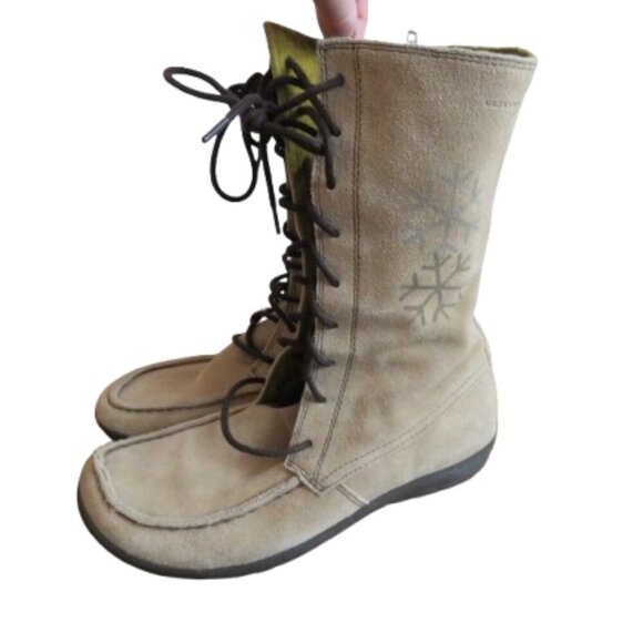 VAGABOND Cream Suede Leather Lace Up Snowflake Moccasin Winter Boots Size 6.5 - Picture 1 of 16